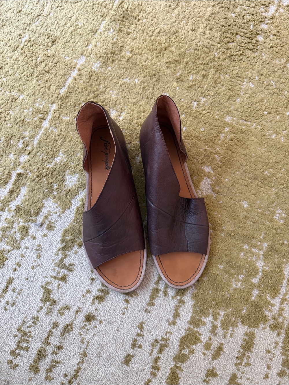 Free People Brown Leather Open-Toe Slide Sandals